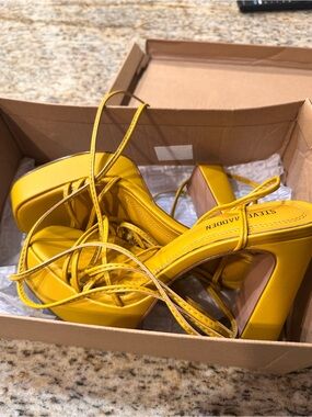 Steve Madden Yellow Lace-Up Platform Block Heels